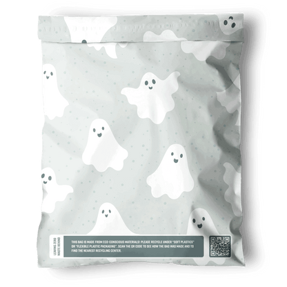 An impack.co Halloween Ghost Ivory Mailers 10" x 13" bag that is eco-friendly and biodegradable.