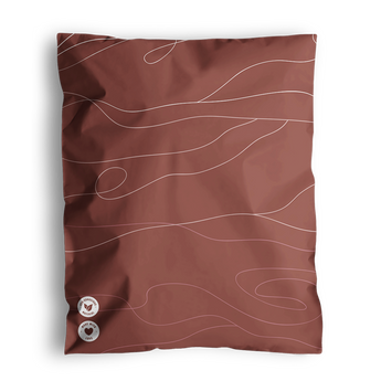 A brown pillowcase with wavy white lines and two small round patches at the bottom, reminiscent of the design on Tidal Terracotta Mailers 10" x 13" by impack.co.