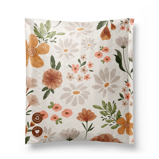Floral pattern on a crinkled piece of impack.co with honeycomb padding.