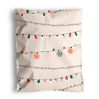 A festive beige blanket with colorful Christmas lights and red-green snowflakes, inspired by impack.co's SALE - Christmas Light Strings 50 packs bundle (14.5x19" & 10x13")—perfect for holiday lovers.