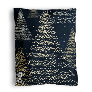 The impack.co SALE - Christmas Print bundle includes 50 packs in 10x13" and 14.5x19" sizes, featuring gold and white dotted Christmas trees on a dark blue background, inspired by holiday lights.