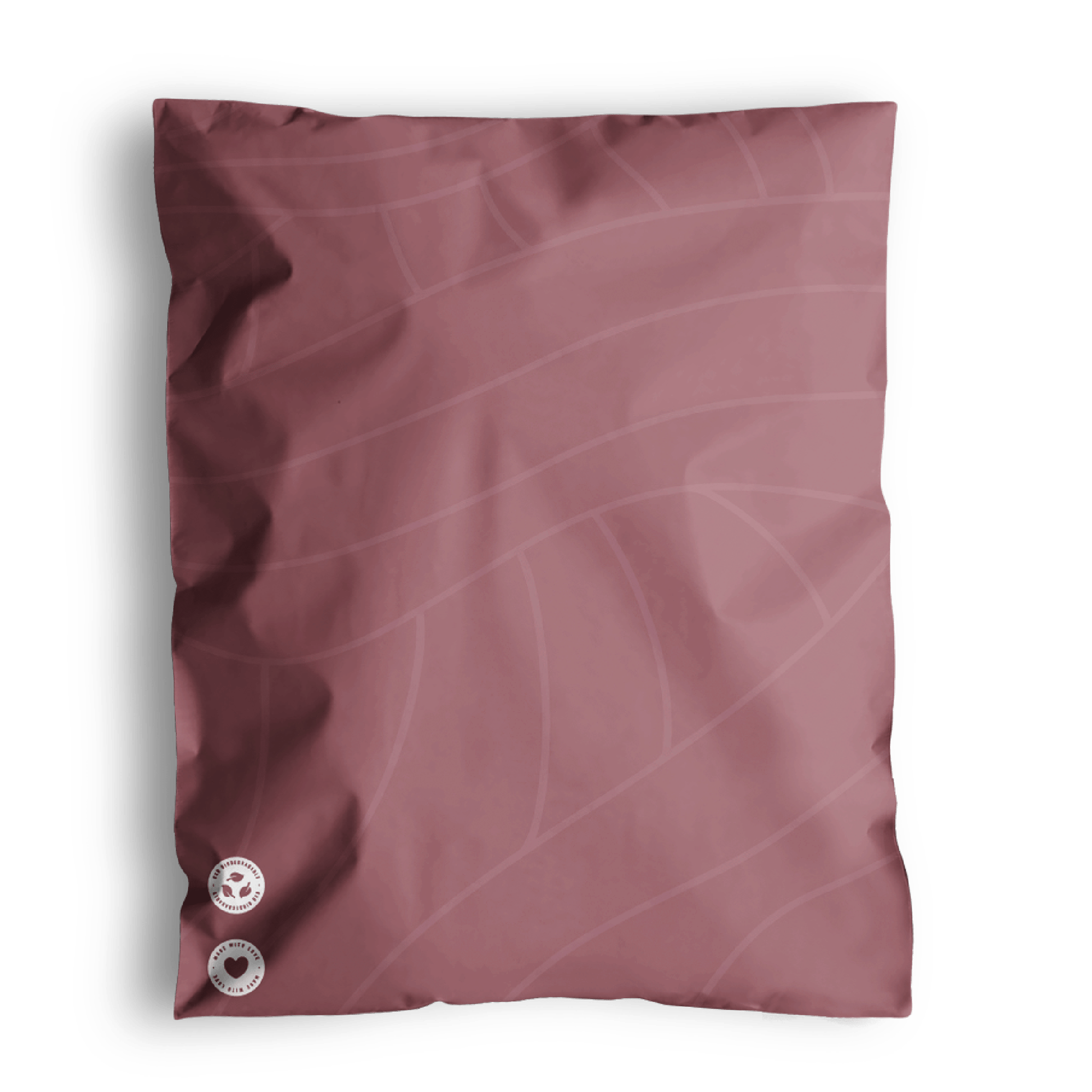 Illustration of a pink fabric swatch with two buttons on impack.co's Copper Rose Leaf Biodegradable Mailers 10" x 13".