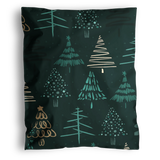 The impack.co Pine Forest Mailers 12" x 15.5" feature a dark green design with stylized Christmas trees in green and beige, and are delivered in eco-friendly or biodegradable packaging for a sustainable holiday touch.