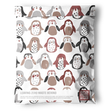 The impack.co Penguins Mailers 14.5" x 19" are recyclable, biodegradable shipping bags with a cute penguin design and "Leaving Zero Waste Behind"—ideal for eco-conscious brands seeking stylish, sustainable packaging.