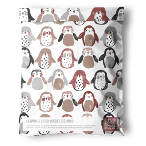The impack.co Penguins Mailers 14.5" x 19" are recyclable, biodegradable shipping bags with a cute penguin design and "Leaving Zero Waste Behind"—ideal for eco-conscious brands seeking stylish, sustainable packaging.