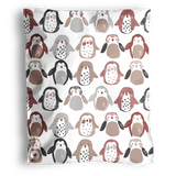 The impack.co Penguins Mailers 14.5" x 19" feature a playful penguin pattern in brown, gray, black, and white on white, shipped in compact packaging for an eco-friendly choice.