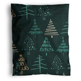 The Pine Forest Mailers 10" x 13" by impack.co feature hand-drawn Christmas trees in green and beige shades, shipped in eco-friendly packaging for a festive, sustainable touch.