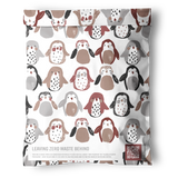 Inspired by our Penguins Mailers 10" x 13" from impack.co, this reusable bag features a cute cartoon penguin pattern in neutral colors and a "Leaving Zero Waste Behind" label—perfect for eco-friendly pairings.