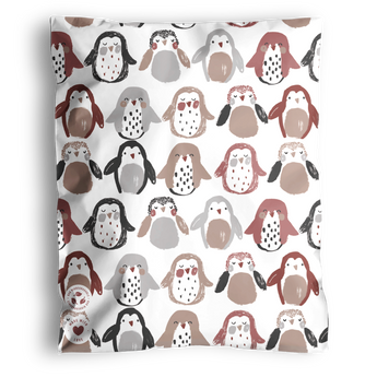 Inspired by our popular Penguins Mailers 10" x 13" from impack.co, this pillowcase features adorable penguins in brown, gray, and black on white—perfect for fans of cute designs and playful patterns.