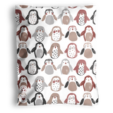 Inspired by our popular Penguins Mailers 10" x 13" from impack.co, this pillowcase features adorable penguins in brown, gray, and black on white—perfect for fans of cute designs and playful patterns.