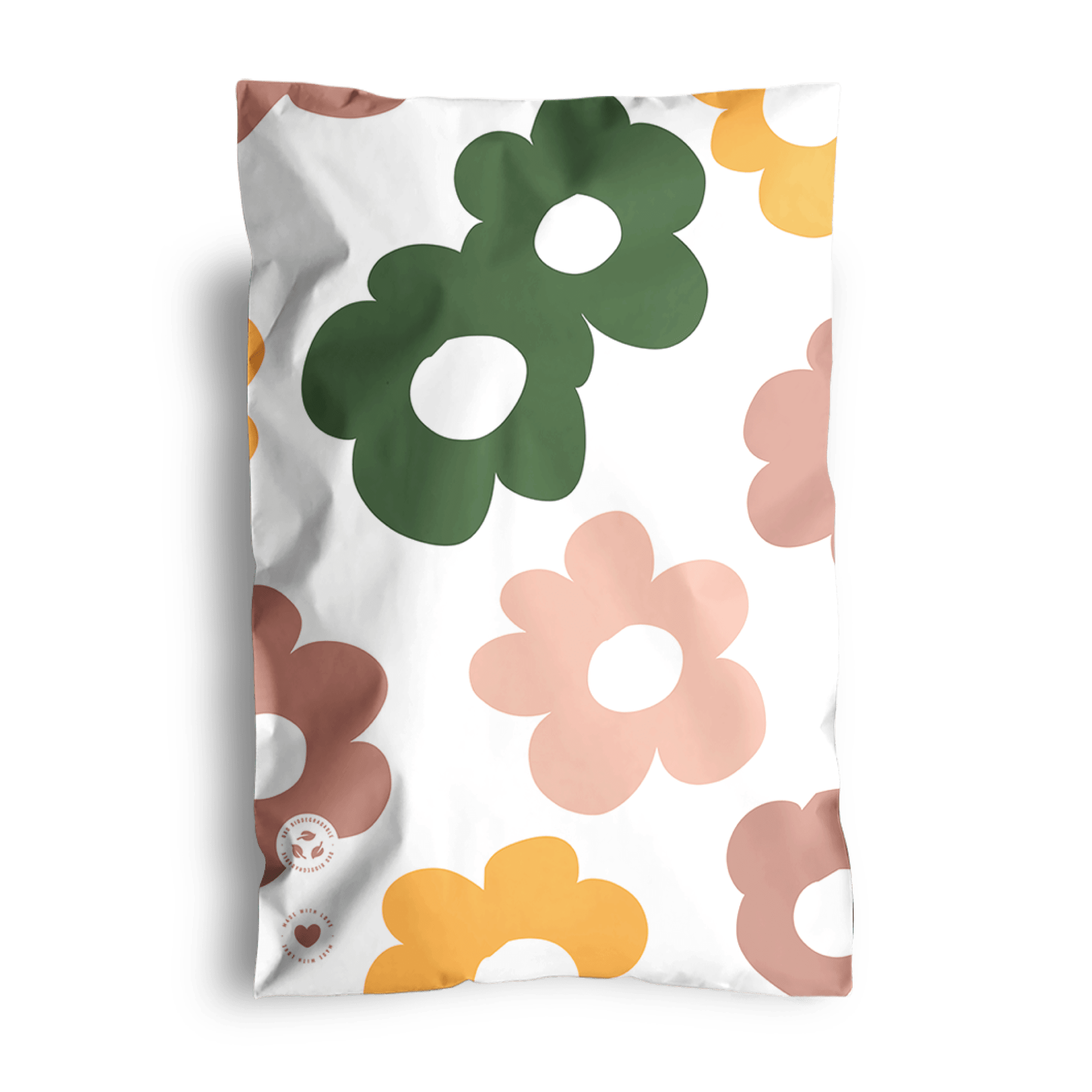 The Fast Bundle's daisy multi pattern features a charming 6x9 pillow with large green, yellow, and pink flowers on a white background.