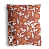The "Orange Halloween Prints 200 Packs Bundle" by Fast Bundle offers a cozy patterned blanket featuring ghost pumpkins, playful spiders, and white bats on a rich brown background. Ideal for enhancing your seasonal decor with its array of pumpkin sizes and festive Halloween designs.
