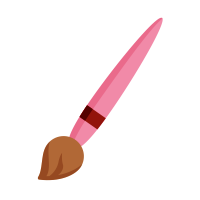 A digital illustration of a pink-handled paintbrush with a brown bristle tip on a plain white background.