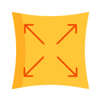 A yellow, flexible square shape is stretched outward with four red arrows pointing toward each corner from the center.