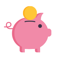 A pink piggy bank with a gold coin being inserted into the slot on its back, shown against a plain background.
