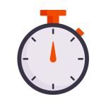 Illustration of a stopwatch showing the time at 12:00, with a red button on top and simple black tick marks around the face.
