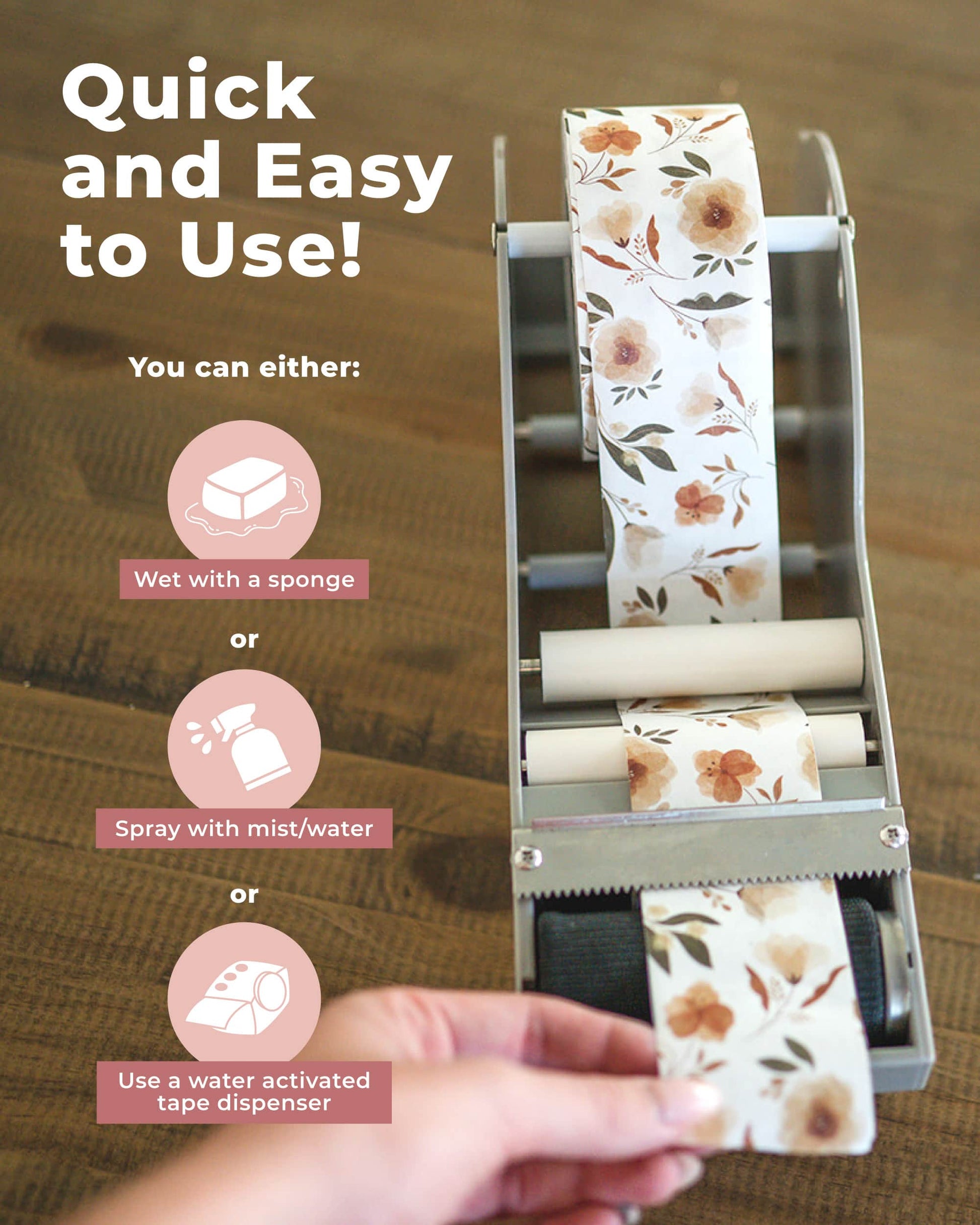 Quick and easy to use Packing Tape - Floral Rosy Brown dispenser from impack.co.